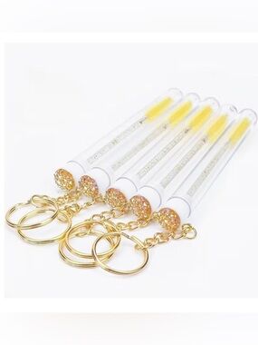 Set 5 Clear Gold Lash Brush Keychain – Portable Eyelash Wand